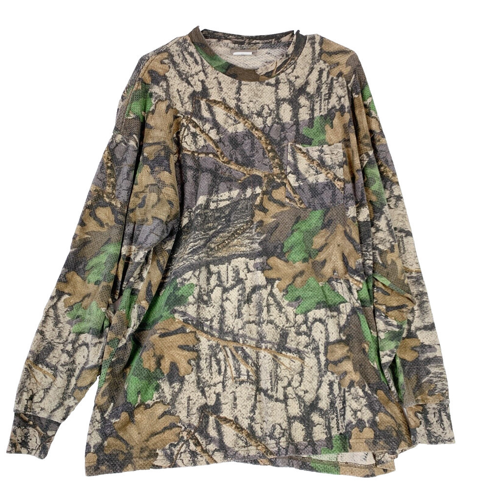 90s Jerzees Outdoor Bigwoods Camo Camoflauge Long Sleeve Crew Shirt Tee 2XL